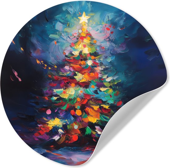 WallCircle® - Behangcirkel 100x100 cm - Muurstickers Kerstboom - Kerst - Abstract - Kleurrijk - Muurcirkel woonkamer - Wandcirkel - Kamer decoratie zelfklevend - Muurdecoratie - Kerstdecoratie voor binnen - Kerstversiering - Kerstmis versiering XXL
