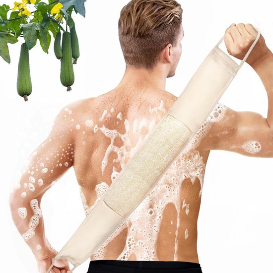 Natuurlijke Loofah Spons Rugborstel Douche - Exfoliërende Luffa Spons Scrub - Rugrubber 101 cm - Verbeterd voor Mannen en Vrouwen - Werkbesparend en Grondige Reiniging