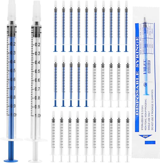 100 stuks 1 ml plastic spuiten met doppen voor het meten van vloeistoffen, weten