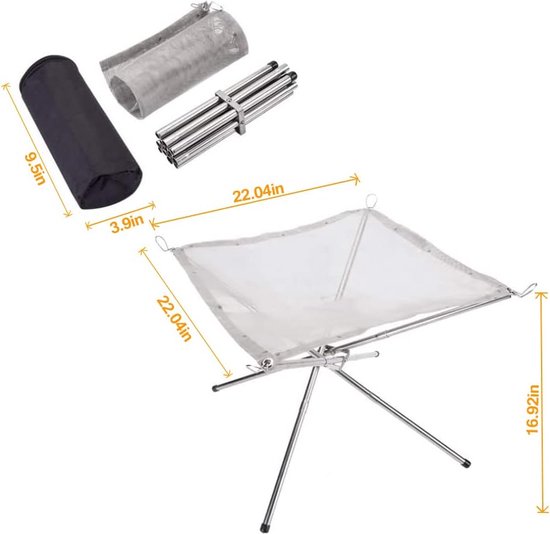 Opvouwbare vuurplaats, draagbare opvouwbare 304 roestvrijstalen gaas campingvuurplaats voor picknick, kampvuur, houtgestookte vuurplaats met draagtas voor terras, camping, tuin - L (55,9 x 55,9 x 43,2 cm) van FAMEX — afbeelding 5