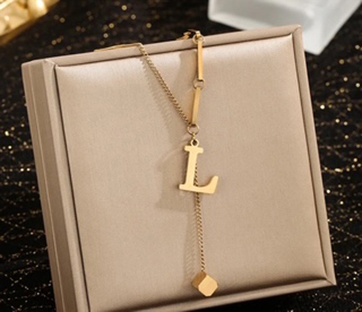 JP Family Jewelry - Luxe Halsketting - Dubbel Verguld RVS, Lengte 40+5 cm - Letter L