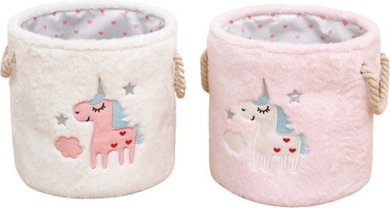 Orion Store - Panier à jouets chambre d'enfant lot de 2 - Licorne - Panier de rangement avec poignées - Panier à linge Chambre d'enfant - Panier à jouets de Ranger - Wit et rose