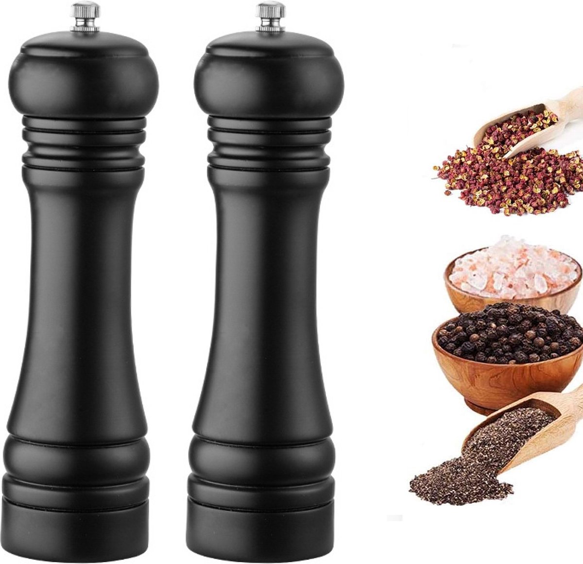 Crynuo Peper en Zoutmolen2 stuks - Pepermolen - Zoutmolen - rubberhout