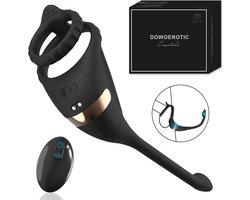 DOWO® - Vibrerende Cockring - Penisring - Cockring Vibrerend - Cockring - Vierdubbele Stimulatie - 9 Vibratiestanden - 4 in 1 - pik, ballen, kont, anaal & prostaat Stimulator - Cock Ring Siliconen - Sex toys - Seksspeeltje voor Mannen & Vrouwen