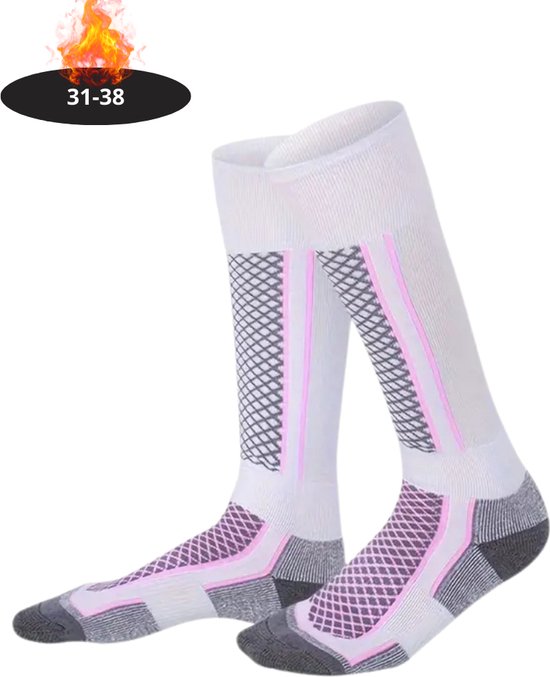 ANTSANG 3 Paar Kinder Merino Wol Ski Sokken Jongens Meisjes Thermische Warme Dikke Winter Sokken voor Snowboarden Skiën(Paars/Rood/Grijs,34-38