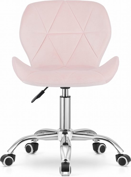 Bureaustoel AVOLA DORY-21 Roze, Velvet Zitting, Ergonomisch en Verstelbare Zithoogte, 5-Poot Chrome Basis, Geschikt voor Thuis en Kantoor, Max. 110 kg