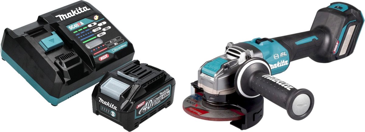 Makita GA 041 GM101 Accu haakse slijper 40 V max. 125 mm X-LOCK Brushless + 1x oplaadbare accu 4.0 Ah + lader