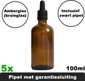 5x professionele amber glas (bruinglas) pipetflesje 100 ml inclusief zwart pipet - glazen pipetfles - aromatherapie