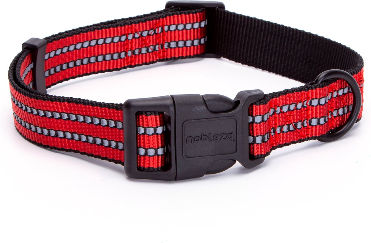 Nobleza Reflecterende Hondenhalsband - Nylon Klikhalsband - Verstelbaar 30-50 cm - Maat M - Rood