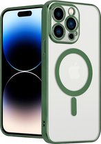 ShieldCase geschikt voor Apple iPhone 14 Pro hoesje transparant Magneet metal coating - donkergroen - Backcover case doorzichtig - Shockproof hoesje - Met oplaad ring