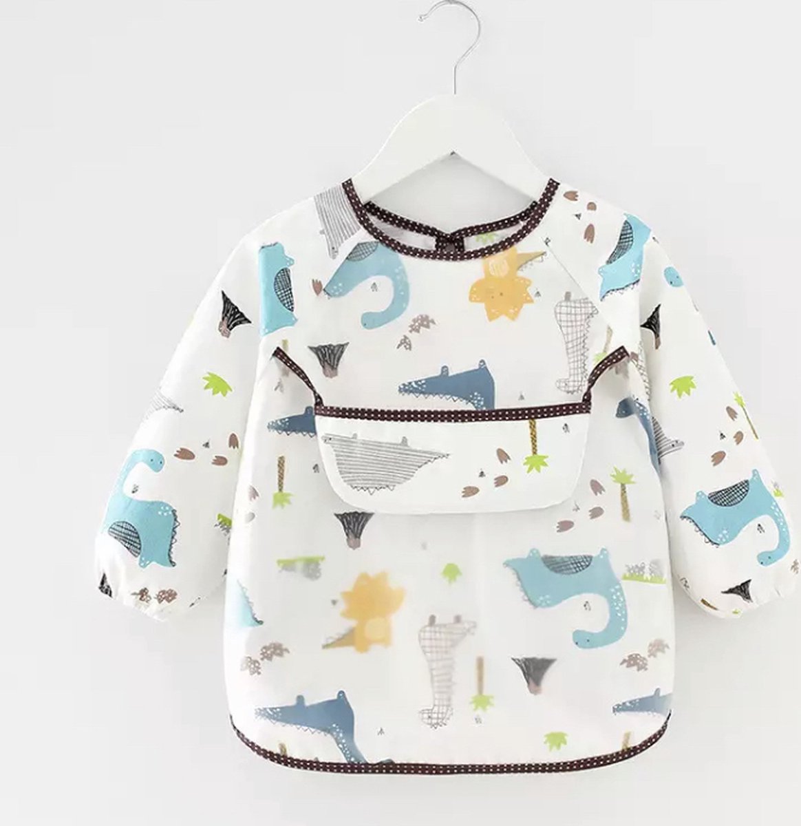 Goedkoopste IL BAMBINI - slabbetje lange mouwen met opvangbak - katoenen mouwen en kunststof voorzijde - Dinosaurus