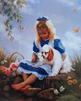 Denza - Diamond painting volwassenen schattig meisje met hond 40 x 50 cm volledige bedrukking ronde steentjes direct leverbaar - girl - dog - - lief meisje - fee - engel - dove - pigeon -
