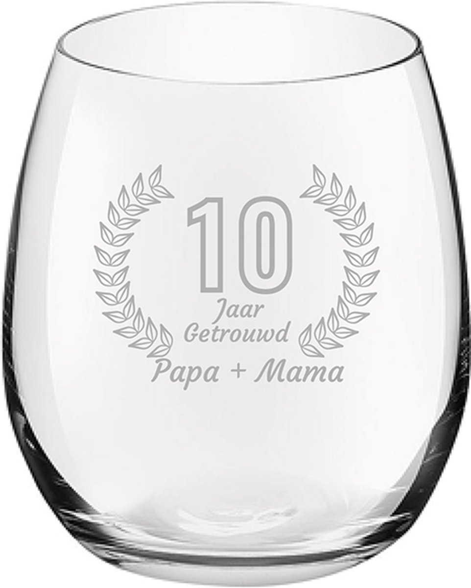 Gegraveerde Drinkglas 39cl Papa + mama 10 jaar getrouwd