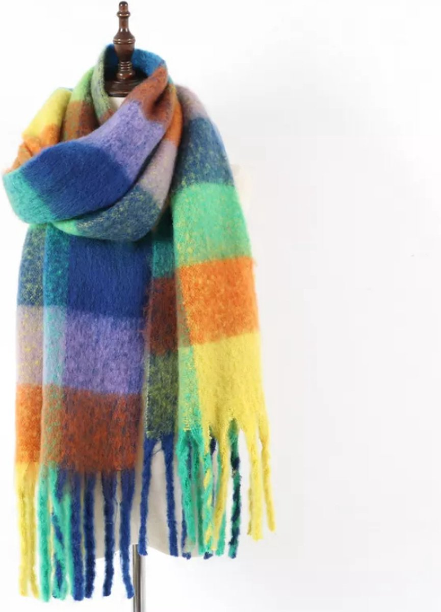 Oversized Geruite Sjaal Dames – Warme Winter Sjaal – Zachte Deken Sjaal met Franjes - Funky