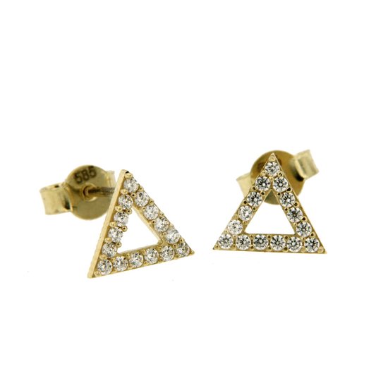 14k gouden oorknoppen driehoek zirkonia - Chique oorbellen - 14 karaat goud