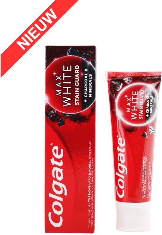 Colgate Max White Charcoal Whitening Stain Guard Dentifrice - 4 x 75 ml - Pack économique