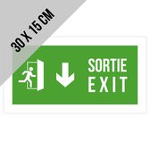 Pictogram/ bord | "Sortie - Exit" met pijl naar beneden| 30 x 15 cm | Brandweg | Nooduitgang | Doorgang vrijhouden | Brandweer | 2 stuks