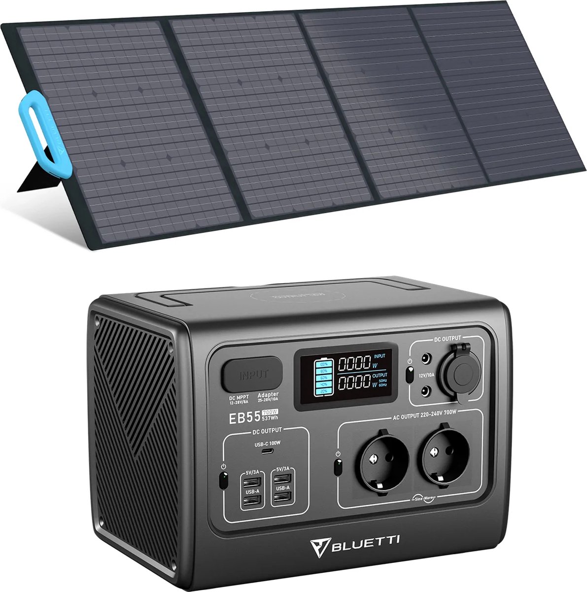 Générateur Électrique Portable BLUETTI EB55,537Wh Batterie LiFePO4 de  Secours, 2 Sorties CA 700W, générateur Solaire pour Camping,Voyage