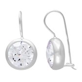 Zilveren oorbellen | Hangers | Zilveren oorhangers, cirkel met kristal