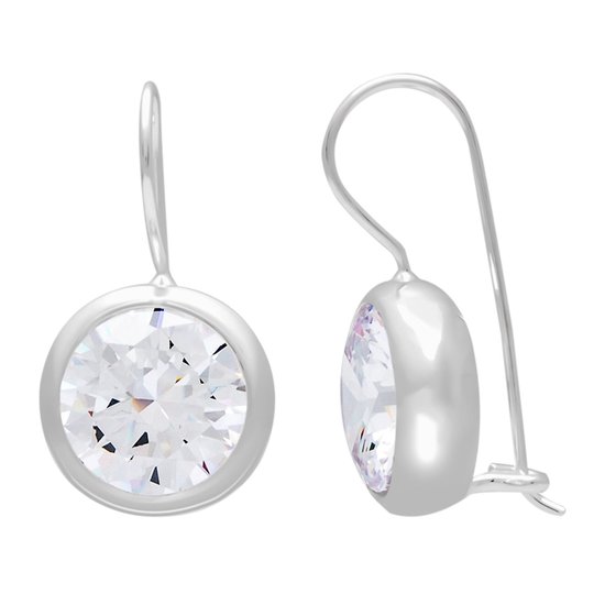 Zilveren oorbellen | Hangers | Zilveren oorhangers, cirkel met kristal
