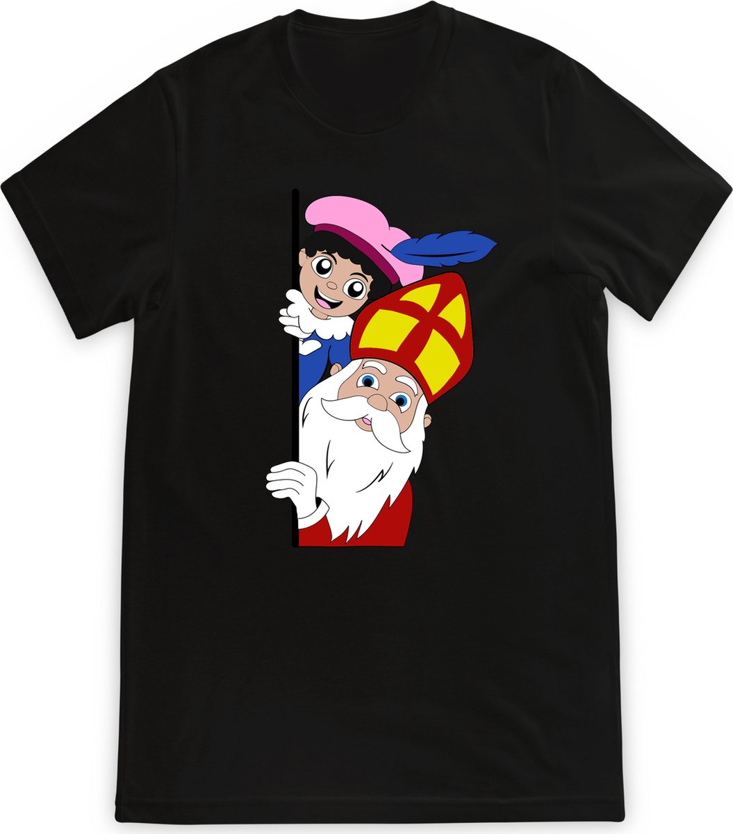 T Shirt Meisjes Jongens - Sint en Piet - Zwart - Maat 92