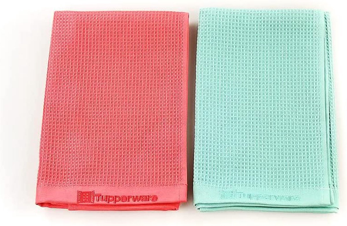 Tupperware Glasdoek (set van 2) - glazendoek - ruitendoek (groen/rood)