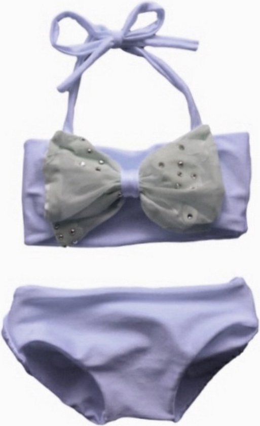 Maat 122 Bikini zwemkleding Wit met steentjes badkleding met strik voor baby en kind zwem kleding