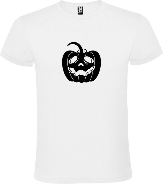 Wit T-Shirt met “ Halloween Pompoen “ afbeelding Zwart Size M