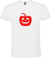 Wit T-Shirt met “ Halloween Pompoen “ afbeelding Rood Size XXXXL