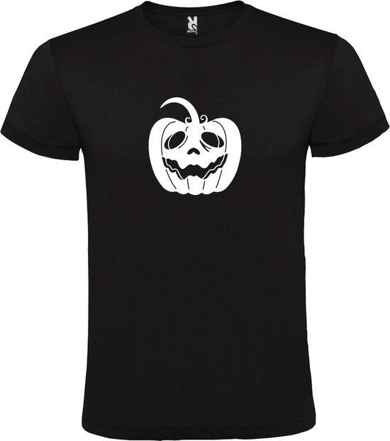 Zwart T-Shirt met “ Halloween Pompoen “ afbeelding Wit Size L