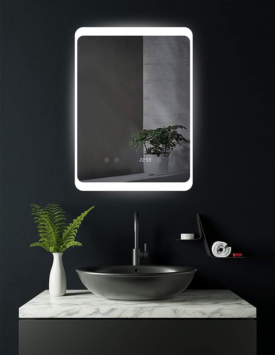 LED rechthoekige badkamerspiegel met verlichting 50 x 70 cm AntiCondens, Inbouw Led...