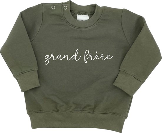 Sweater voor kind - Grand Frère - Groen - Maat 92 - Big Brother - Ik word grote broer - Familie uitbreiding - Boy - Zwangerschapsaankondiging - Zwanger - Pregnant - Pregnancy announcement