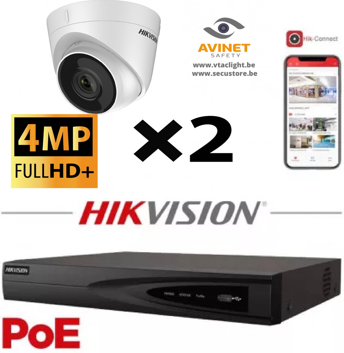 HIKVISION IP Camera Kit 2x Camera Lite Serie 4MP NVR 4xChannel POE- Harde Schijf 2Tb Naar Max 4x Camera