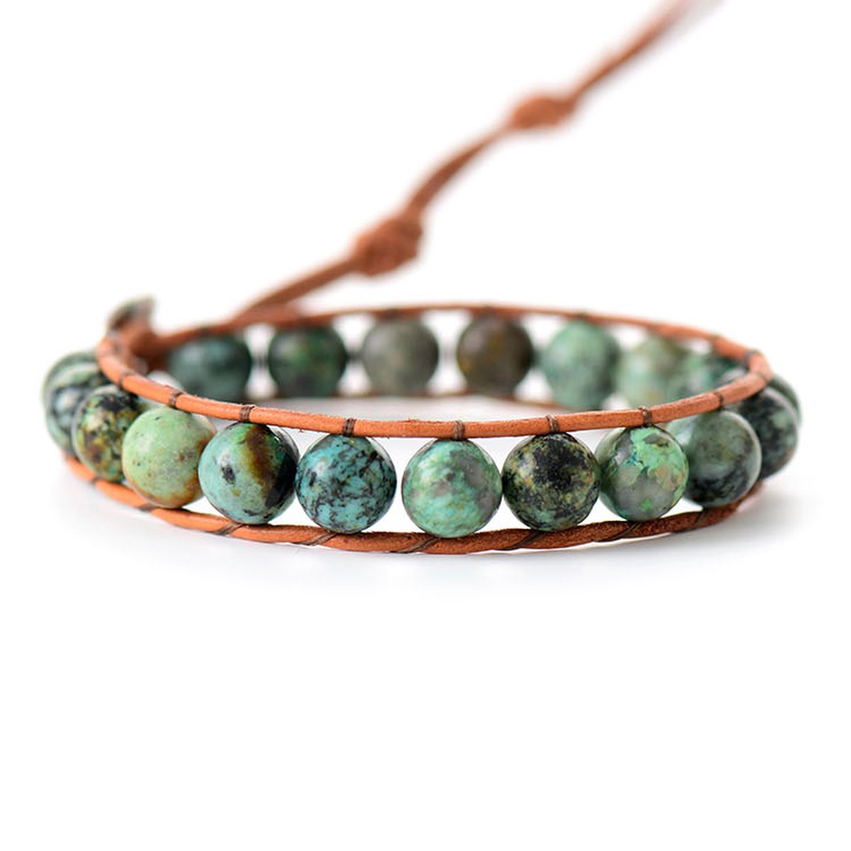 Marama - herenarmband African Turquoise - edelsteen - leer - verstelbare knoopsluiting