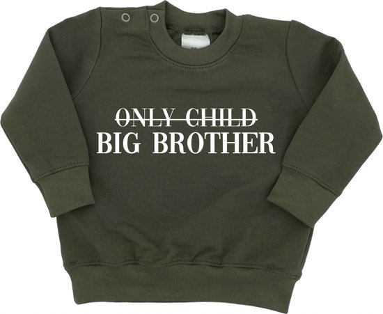 Sweater voor kind - Only Child / Big Brother - Maat 80 - Groen - Big brother - Zwanger - Geboorte - Gezinsuitbreiding - Aankondiging - Cadeau - Zwangerschapsaankondiging - Boy