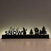 Design407 - Let it Snow - 60x15,7 cm - Kerstmis - Houten Decoratie - Feestdecoratie - Kerst - Silhouette - Sneeuwpop - Sneeuwman - Frosty - Sneeuw - Led Verlichting - Kerstdorp - Kerstboom - Dennenboom - Kersthuisje - USB aansluiting
