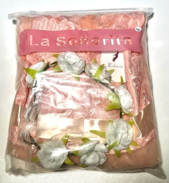 Communie jurk Bruidsmeisjes jurk bruidsjurk zalm roze 116-122 (120) prinsessen jurk feestjurk + bloemenkrans