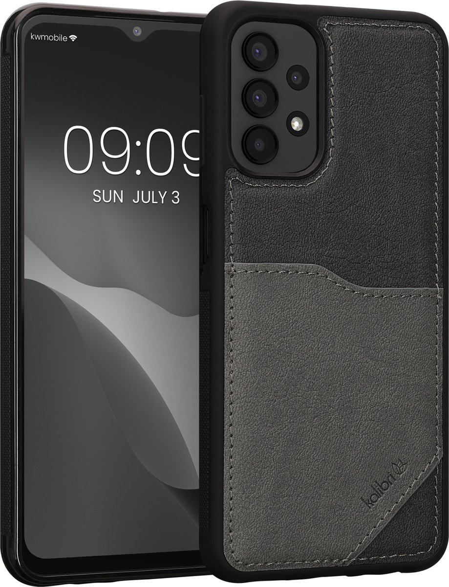kalibri telefoonhoesje compatibel met Samsung Galaxy A13 4G - Back cover synthetisch leer met pashouder - In grijs / lichtgrijs