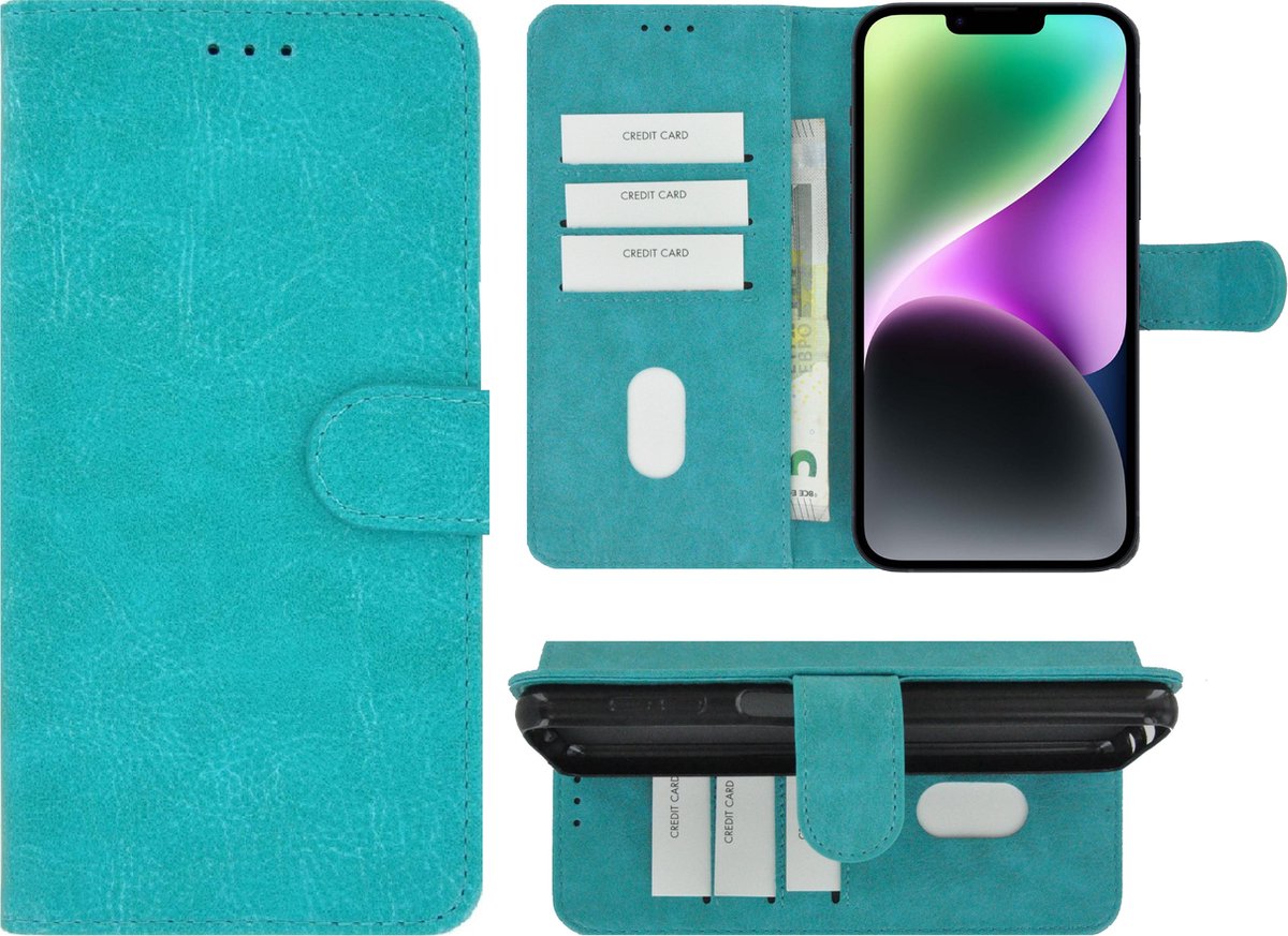 MoDo hoesje Geschikt voor iPhone 14 - Kunstleer Book Case - Turquoise