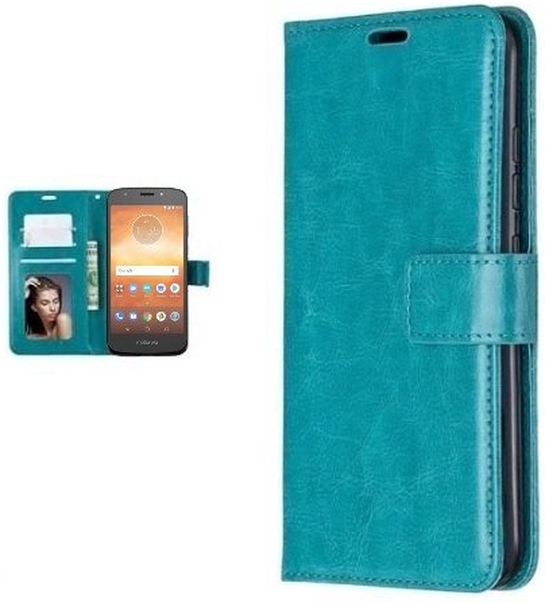 Motorola Moto E5 Play Hoesje Met Pasjeshouder Bookcase Turquoise