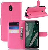 Nokia 1 Plus Hoesje Met Pasjeshouder Bookcase Roze