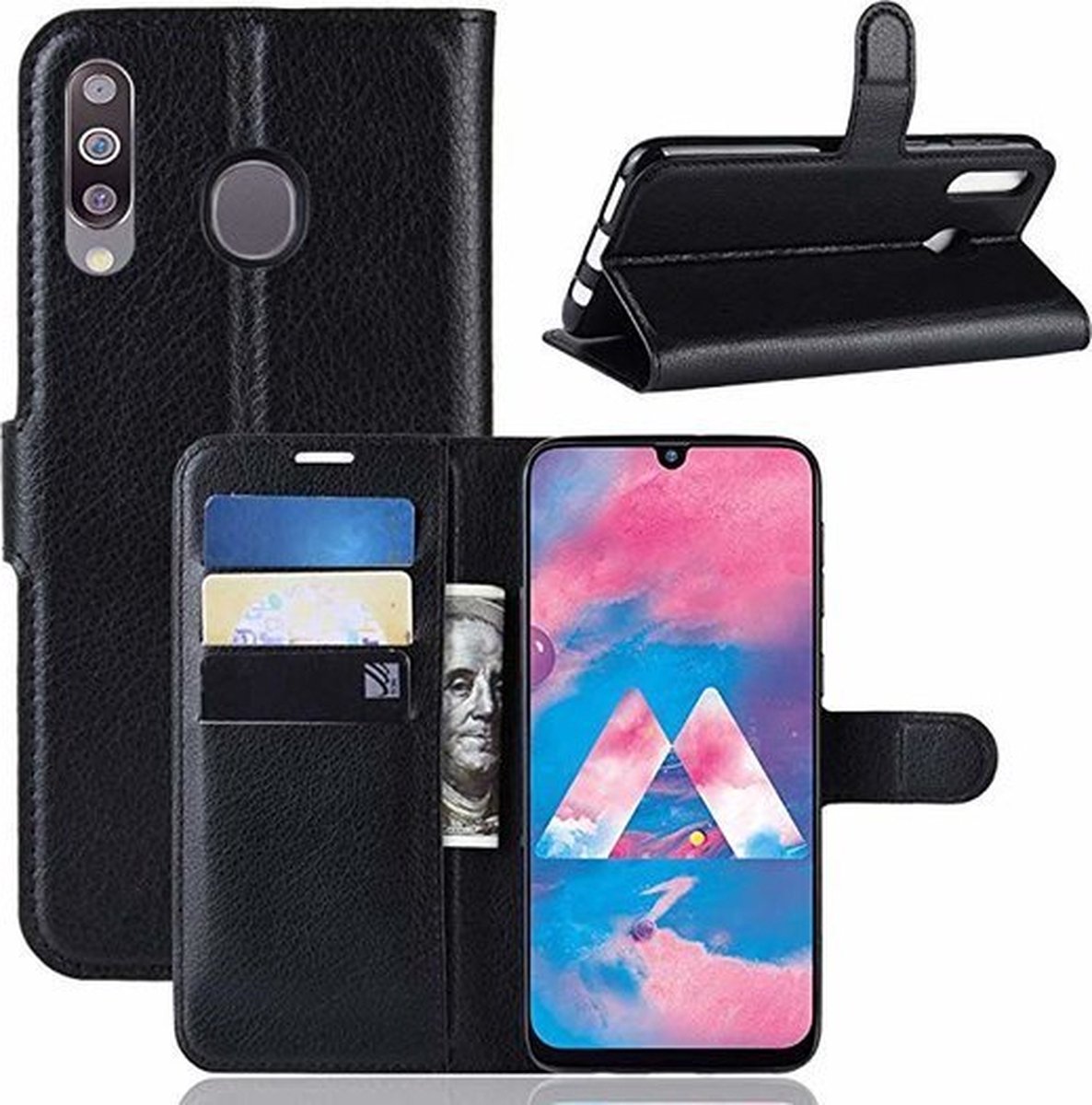 Samsung M30 Hoesje Met Pasjeshouder Bookcase Zwart