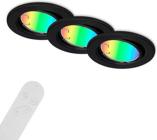 Briloner Leuchten FIT MOVE S - LED inbouwarmatuur - 7373- 035 - 4,9W - 400 lm - CCT- /RGB- regeling, dimbaar via afstandsbediening - timerfunctie, geheugenfunctie - met Amazon Echo en Google Home bruikbaar - set van 3 - IP20 - 25.000 uur -