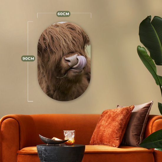 Miroir ovale - Décoration murale en plastique - Tableau ovale - Highlander écossais - Marron - Animaux - 60x90 cm - Forme miroir ovale sur plastique