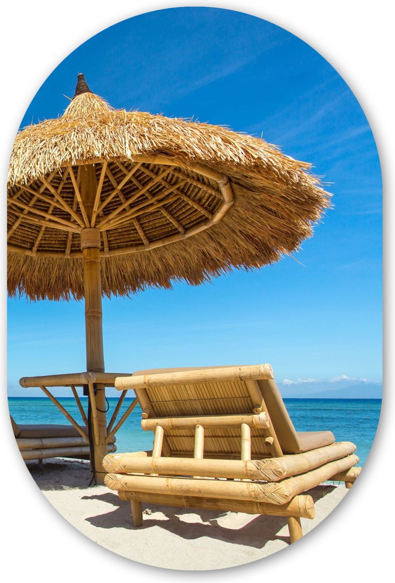 Muurovaal 80x120 cm - Ovale wanddecoratie Strandstoel - Strand - Parasol - Zee - Zomer - O
