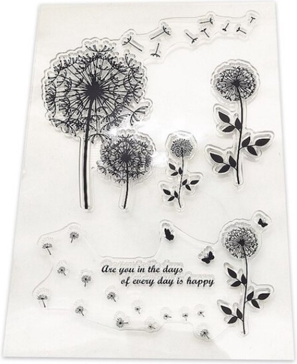 Silicone Stempel - Bloem Stempel - Stempel Voor Hobby, Bullet Journal, Scrapbook - Paardenbloem, Zaadjes, Tekst