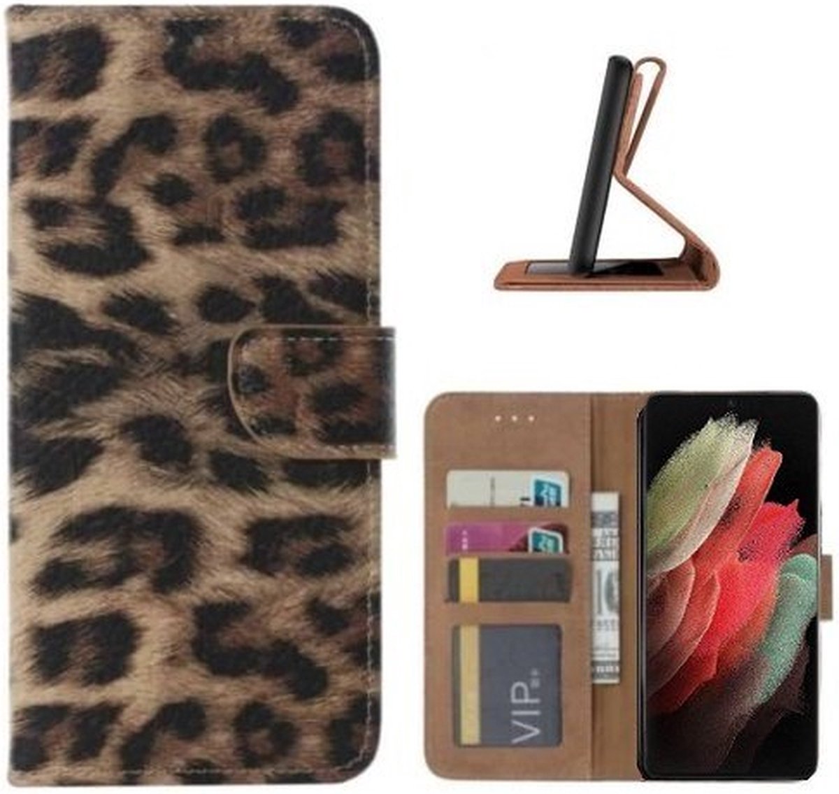 Samsung S21 Ultra Hoesje Met Pasjeshouder Bookcase Luipaard