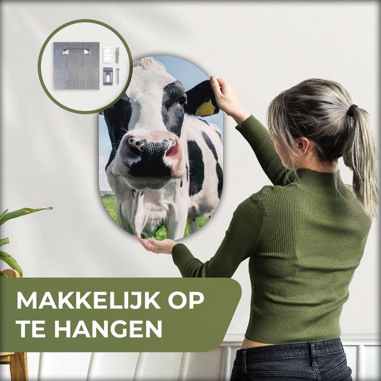 Ovale Mural - Ovale Mural - Décoration murale Plastique - Peinture Ovale - Vache - Pâturage - Nature - Animaux - Herbe - 40x60 cm - Forme Miroir Ovale sur Plastique
