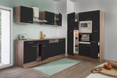 Goedkope keuken 370  cm - complete keuken met apparatuur Oliver  - Donker eiken/Zwart   - keramische kookplaat - vaatwasser - afzuigkap - oven - magnetron  - spoelbak