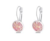 Oorbellen dames | zilverkleurige dames oorbellen | oorhangers | roze stenen | glitter oorbellen | cadeau voor vrouw | kerst | kerstcadeau voor vrouw